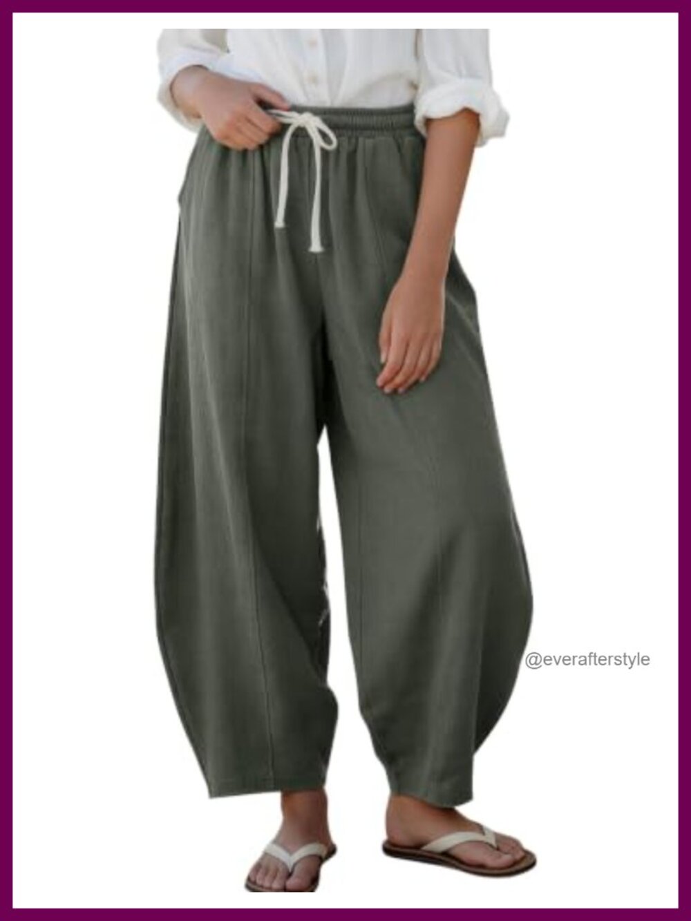 Kissonic Womens Cotton Linen Wide Leg Baggy Barrel Trousers Pants